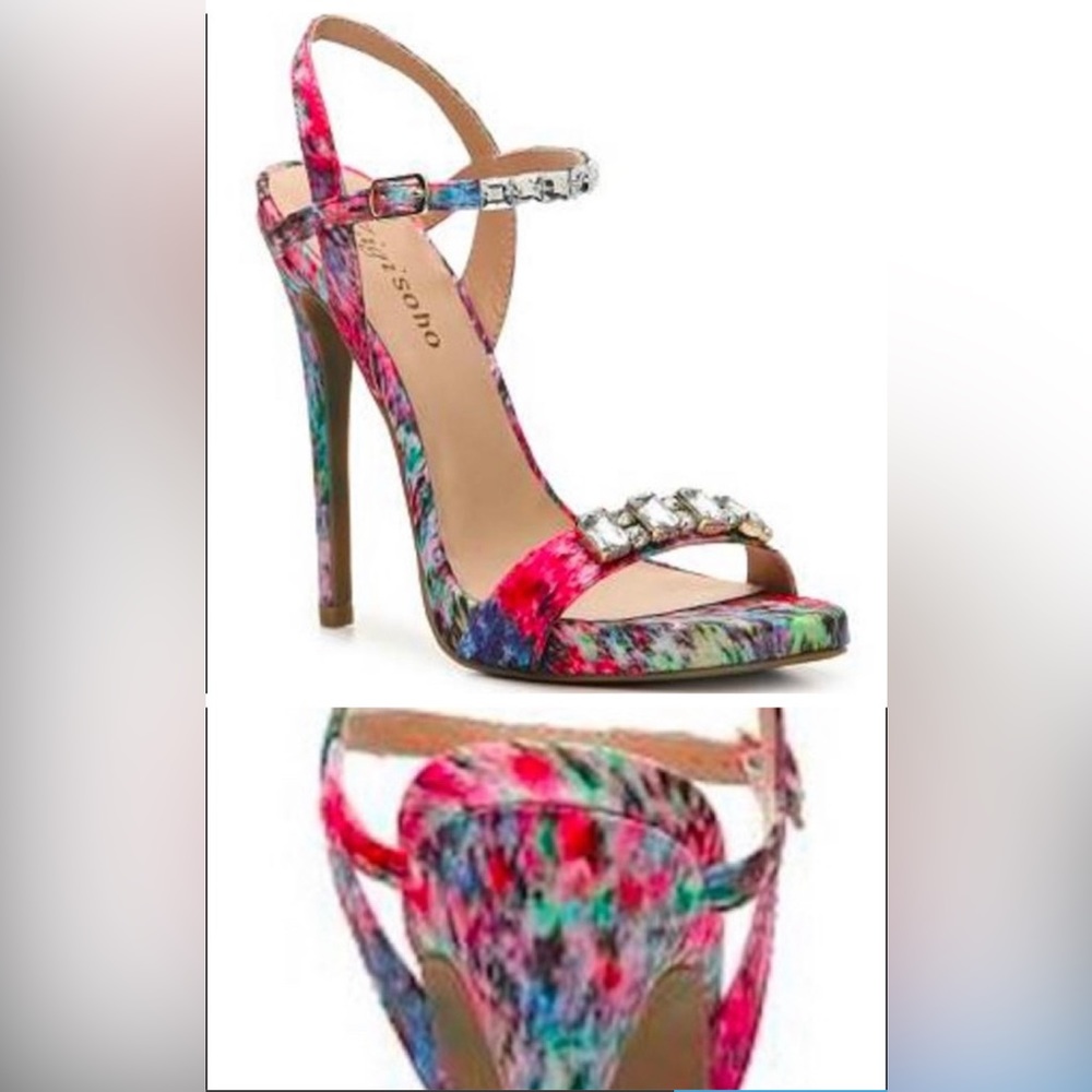 Zigi Soho Marlena Floral Print w/ Rhinestones Dress Sandal - Size 6 1/2